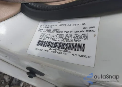 2002 Mitsubishi Diamante Es z USA, uszkodzony, nr VIN 6MMAP57P72T008216